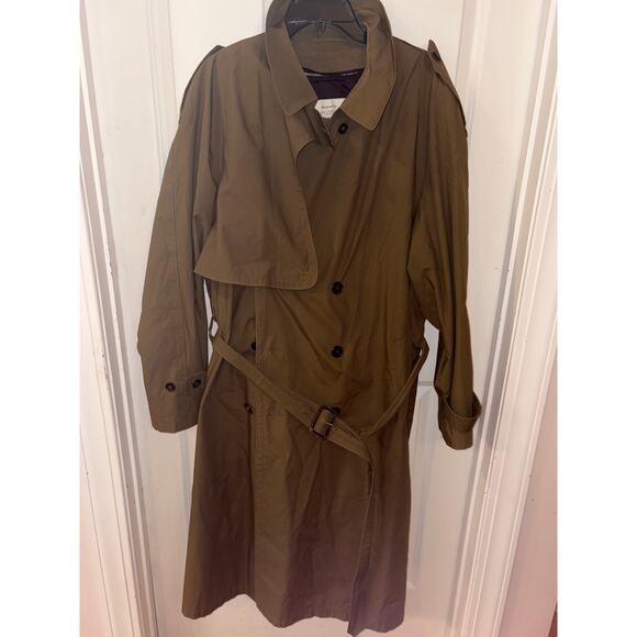Vintage Henry Grethel Olive Green Trench Coat Size 46 - Picture 3 of 11
